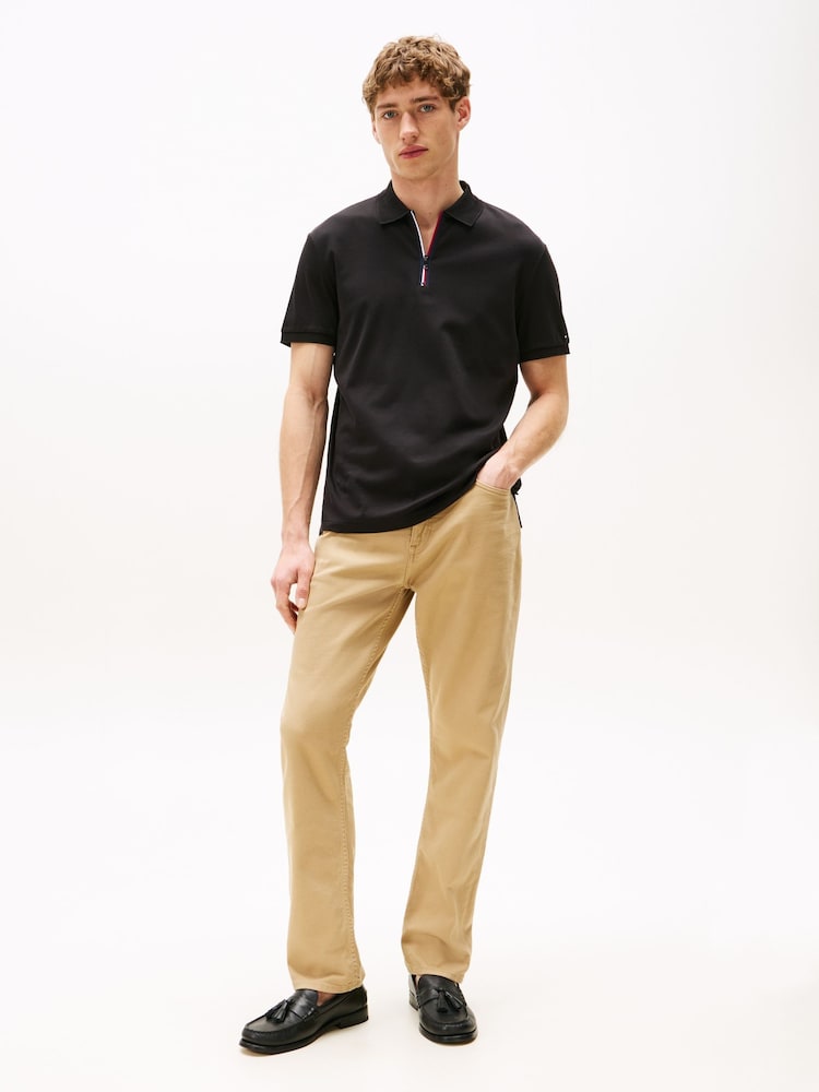 Tommy Hilfiger Black Regular Signature Zip Placket Polo Shirt - Image 2 of 4