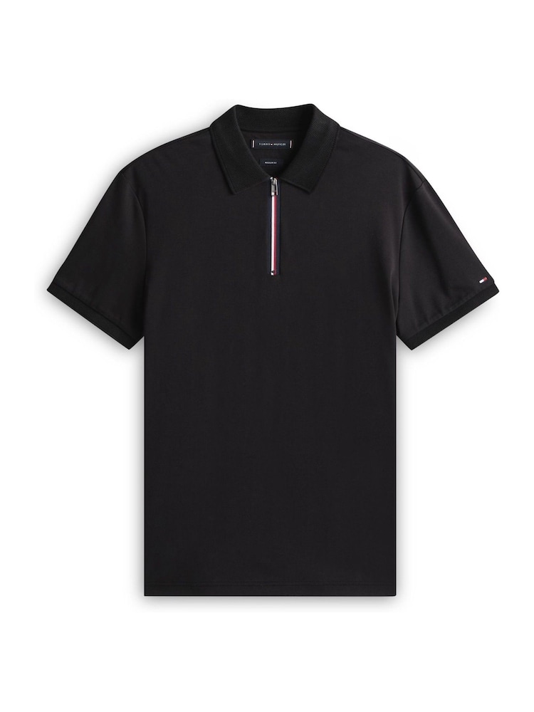 Tommy Hilfiger Black Regular Signature Zip Placket Polo Shirt - Image 4 of 4
