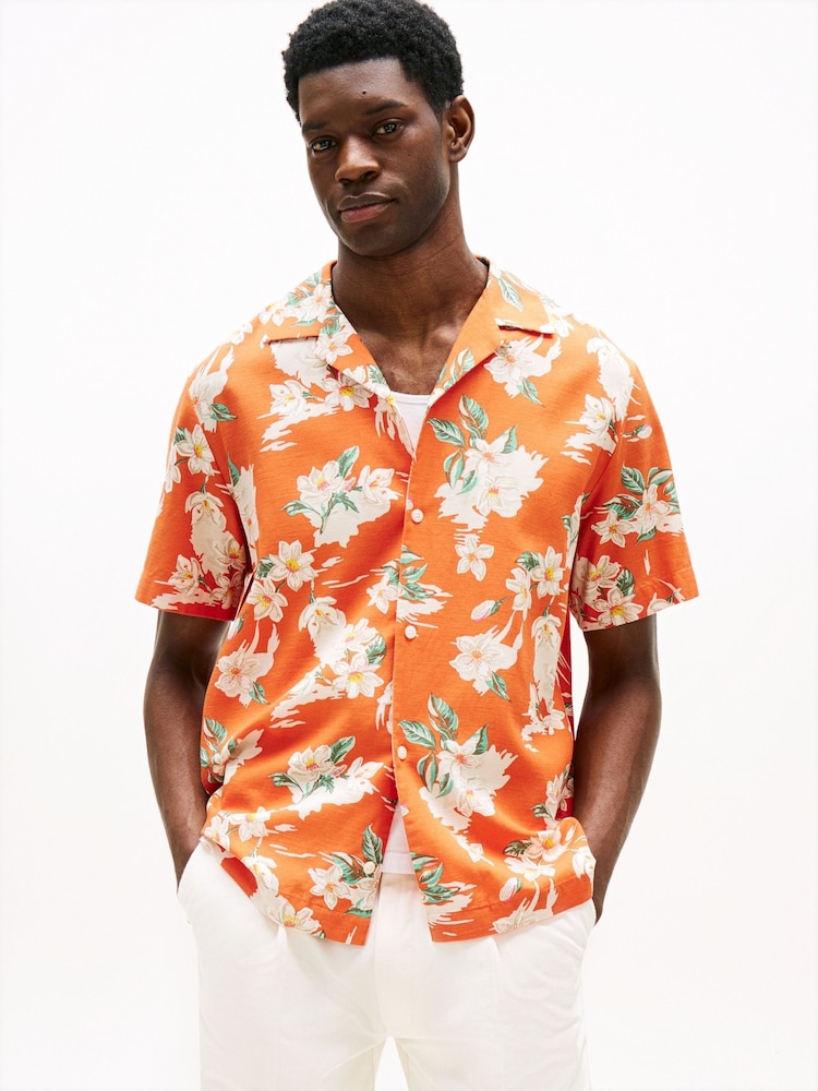 Tommy Hilfiger Orange Lightweight Floral Print Shirt - Image 1 of 5