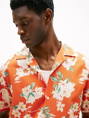 Tommy Hilfiger Orange Lightweight Floral Print Shirt - Image 4 of 5