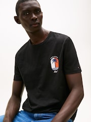 Tommy Hilfiger Black Tropical Logo Crew Neck T-Shirt - Image 4 of 5