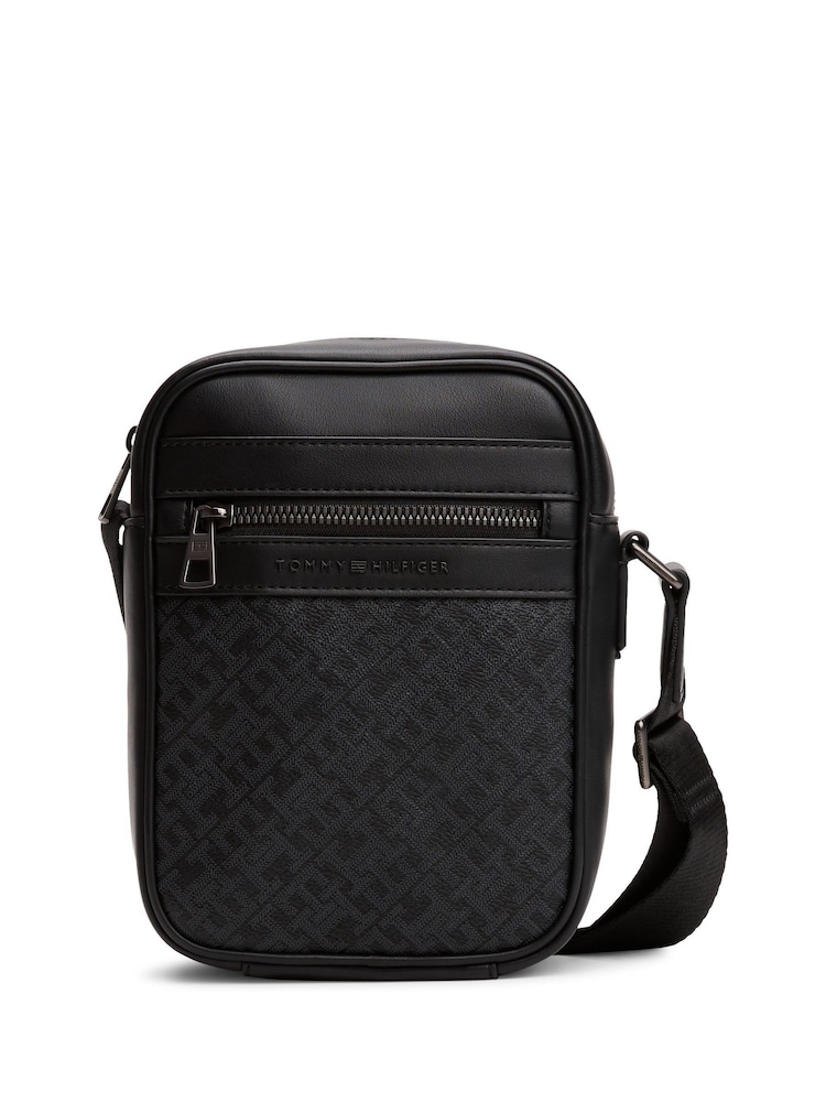 Tommy Hilfiger Black Monogram Cross-Body Reporter Bag - Image 1 of 4