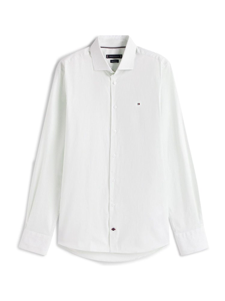 Tommy Hilfiger White Slim Stretch Stripe Shirt - Image 5 of 5