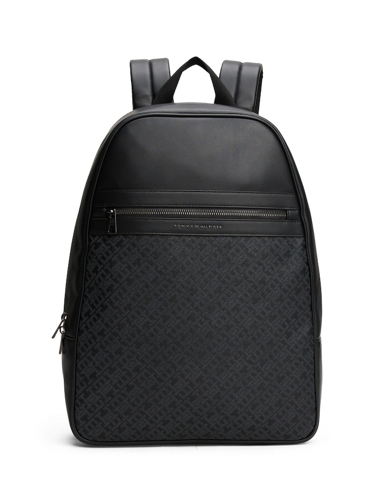 Tommy Hilfiger Black TH Monogram Textured Backpack - Image 1 of 5