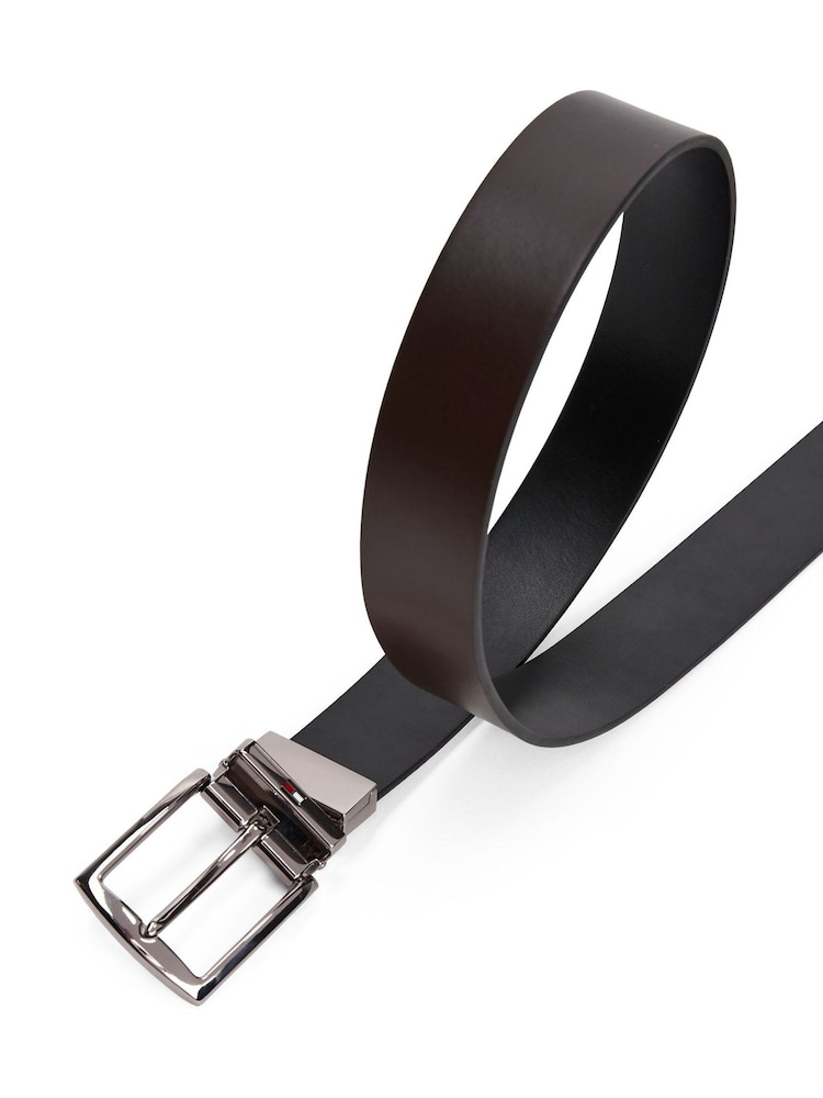 Tommy Hilfiger Black Denton Reversible Square Buckle Leather Belt - Image 4 of 4