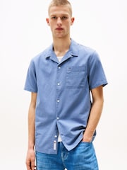Tommy Jeans Blue Linen Blend Regular Short Sleeve Shirt - Image 1 of 5
