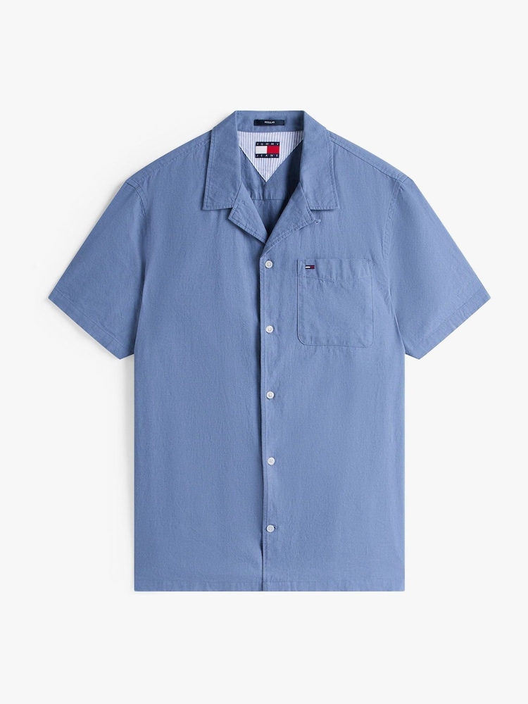 Tommy Jeans Blue Linen Blend Regular Short Sleeve Shirt - Image 5 of 5