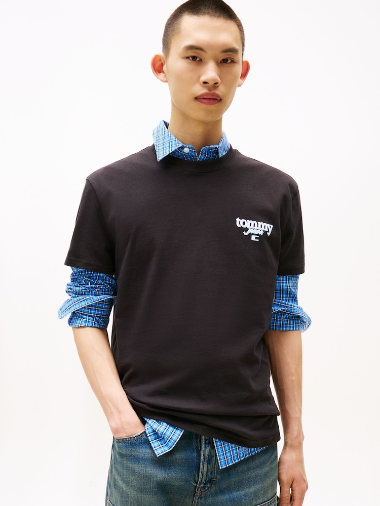 Tommy Jeans Black Signature Back Logo Crew Neck T-Shirt - Image 1 of 5