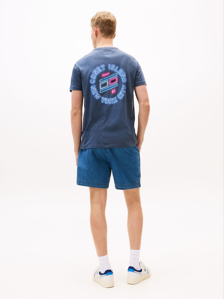 Tommy Jeans Blue Back Graphic Print Crew Neck T-Shirt - Image 1 of 5 Tommy Jeans Blue Back Graphic Print Crew Neck T-Shirt - Image 1 of 5