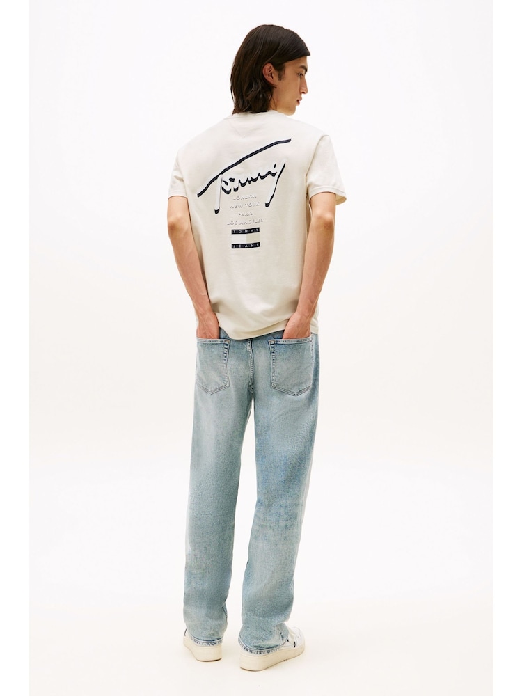 Tommy Jeans Cream Signature Back Logo Crew Neck T-Shirt - Image 2 of 5 Tommy Jeans Cream Signature Back Logo Crew Neck T-Shirt - Image 2 of 5