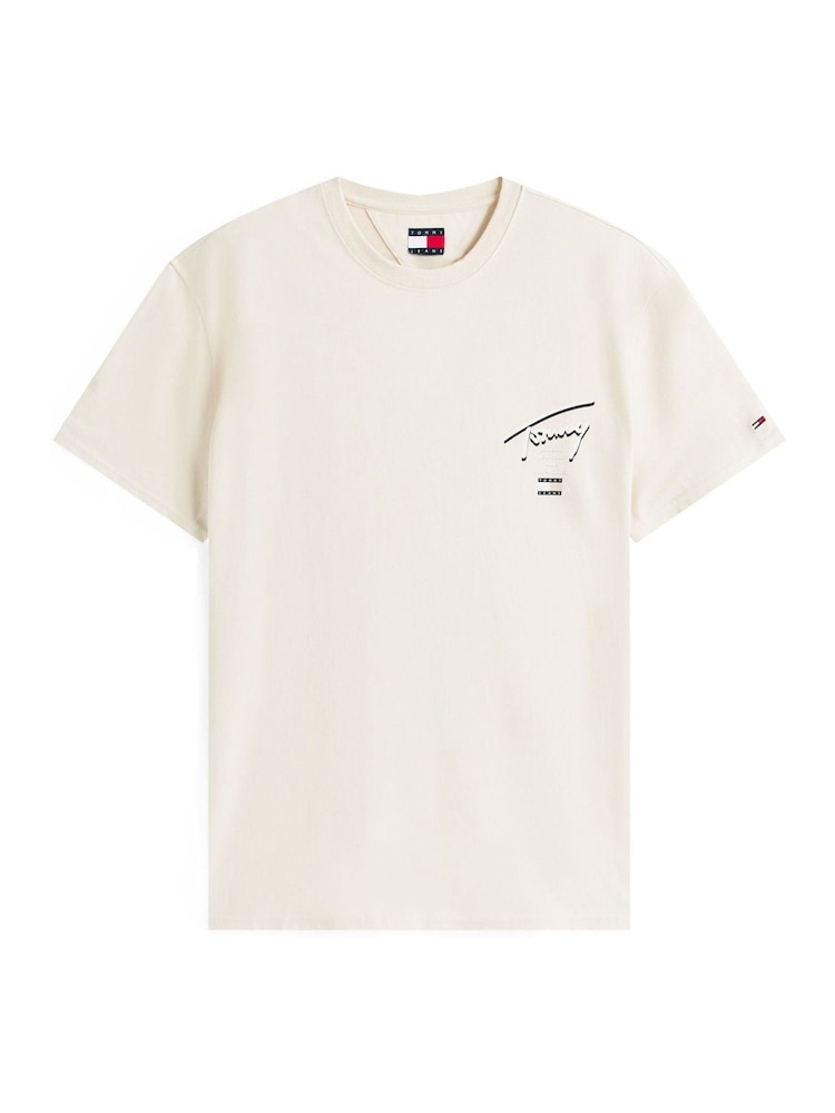 Tommy Jeans Cream Signature Back Logo Crew Neck T-Shirt - Image 5 of 5
