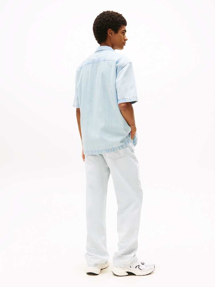 Tommy Jeans Blue Relaxed Fit Short Sleeve Lightweight Denim Shirt - Image 2 of 5