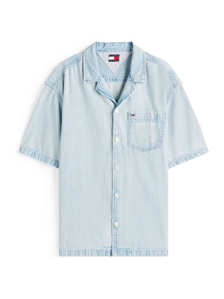 Tommy Jeans Blue Relaxed Fit Short Sleeve Lightweight Denim Shirt - Image 5 of 5