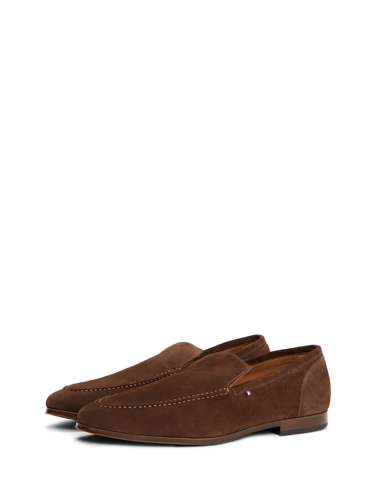 Buy Tommy Hilfiger Brown Suede Flexible Loafers from Next USA display picture 1