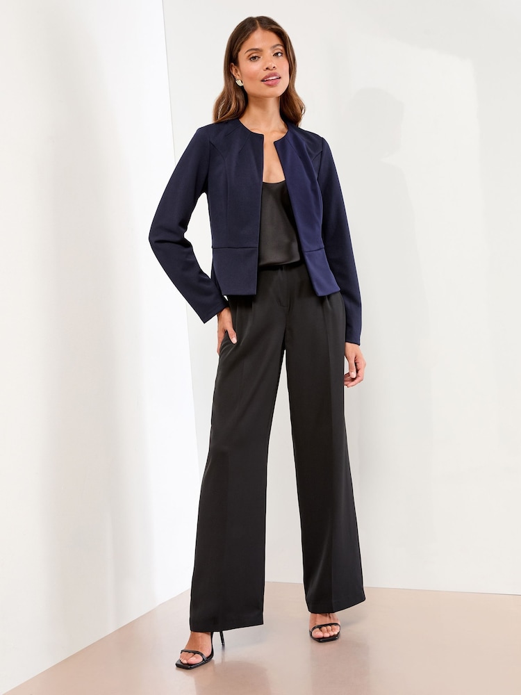 Lipsy Navy Cropped Collarless Blazer - Image 2 of 4 Lipsy Navy Cropped Collarless Blazer - Image 2 of 4