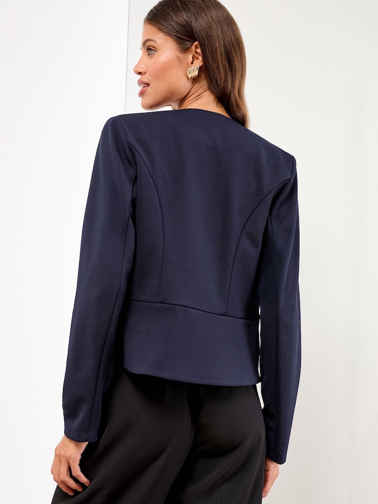 Lipsy Navy Cropped Collarless Blazer - Image 4 of 4 Lipsy Navy Cropped Collarless Blazer - Image 4 of 4