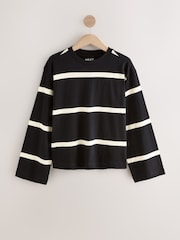 Black/Ecru Stripe Relaxed Long Sleeve Crew Neck T-Shirt - Image 6 of 8