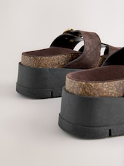 Chocolate Brown Forever Comfort® Leather Strap Buckle Detail Sandals - Image 2 of 4