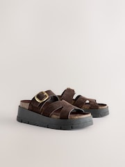 Chocolate Brown Forever Comfort® Leather Strap Buckle Detail Sandals - Image 3 of 4