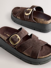 Chocolate Brown Forever Comfort® Leather Strap Buckle Detail Sandals - Image 4 of 4