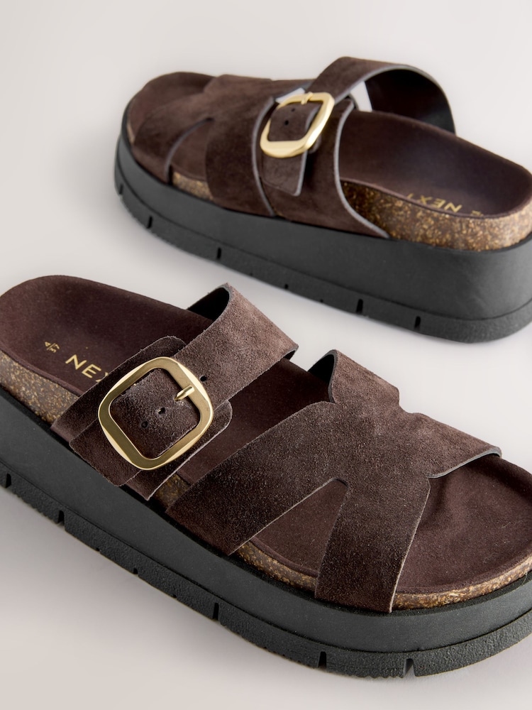 Chocolate Brown Forever Comfort® Leather Strap Buckle Detail Sandals - Image 4 of 4 Chocolate Brown Forever Comfort® Leather Strap Buckle Detail Sandals - Image 4 of 4