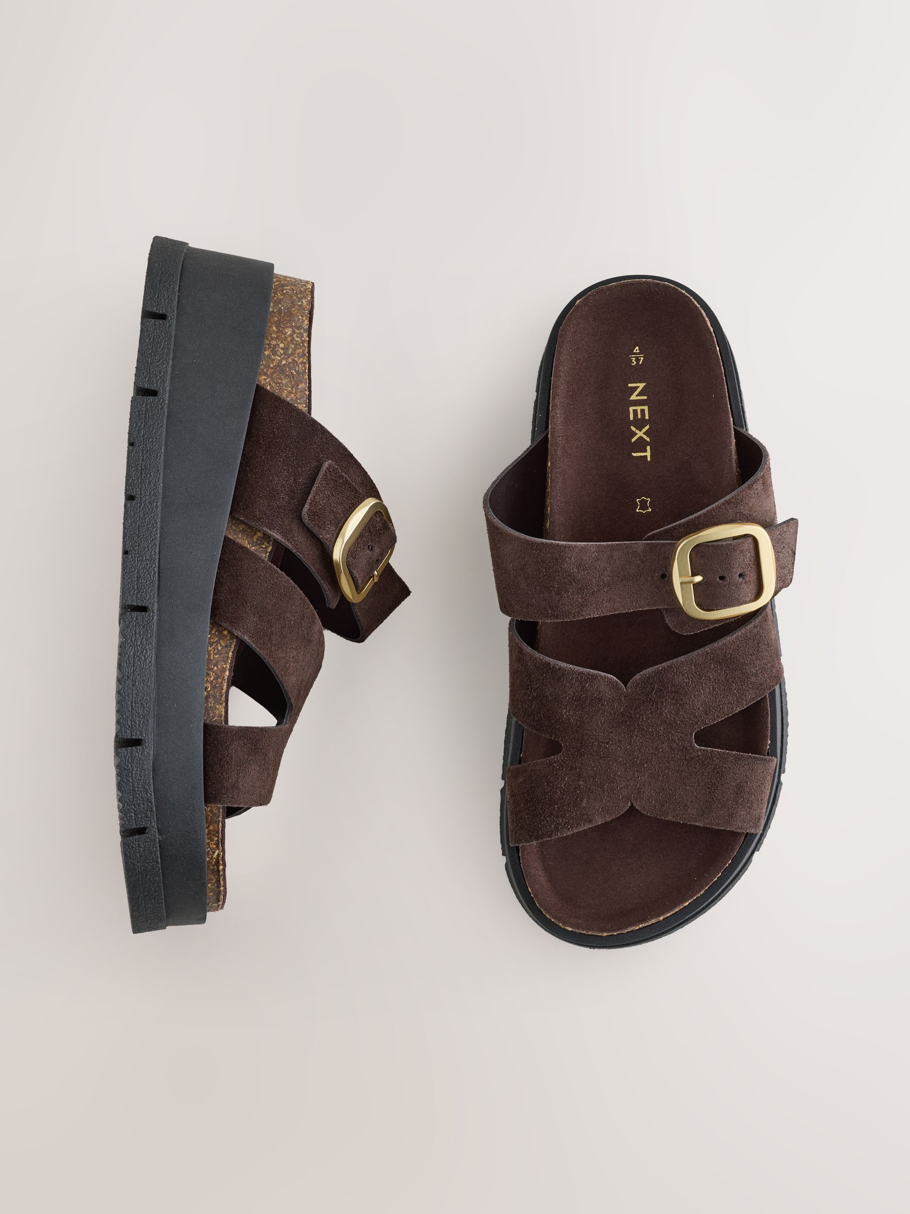 【新品・未使用】FOOTWORKS leather sandal 26.5㎝ Buy Chocolate Brown Suede Leather Strap Buckle Detail Sandals from