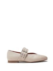 Moda in Pelle Sh Ilice Modern Leather Natural Ballerinas With Statement Buckle - Image 1 of 4