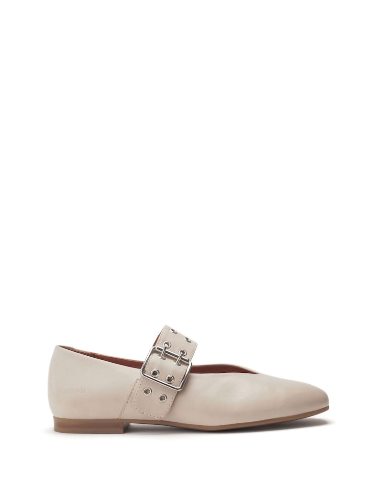 Moda in Pelle Sh Ilice Modern Leather Natural Ballerinas With Statement Buckle - Image 1 of 4