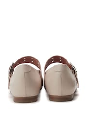 Moda in Pelle Sh Ilice Modern Leather Natural Ballerinas With Statement Buckle - Image 3 of 4