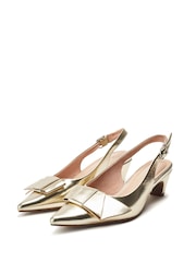 Moda in Pelle Nutmeg Low Pointed Comfort Kitten Heels With Bow Detail - Image 2 of 4