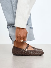 Linzi Brown Daily Woven Ballet Flats With Buckle - Image 1 of 5
