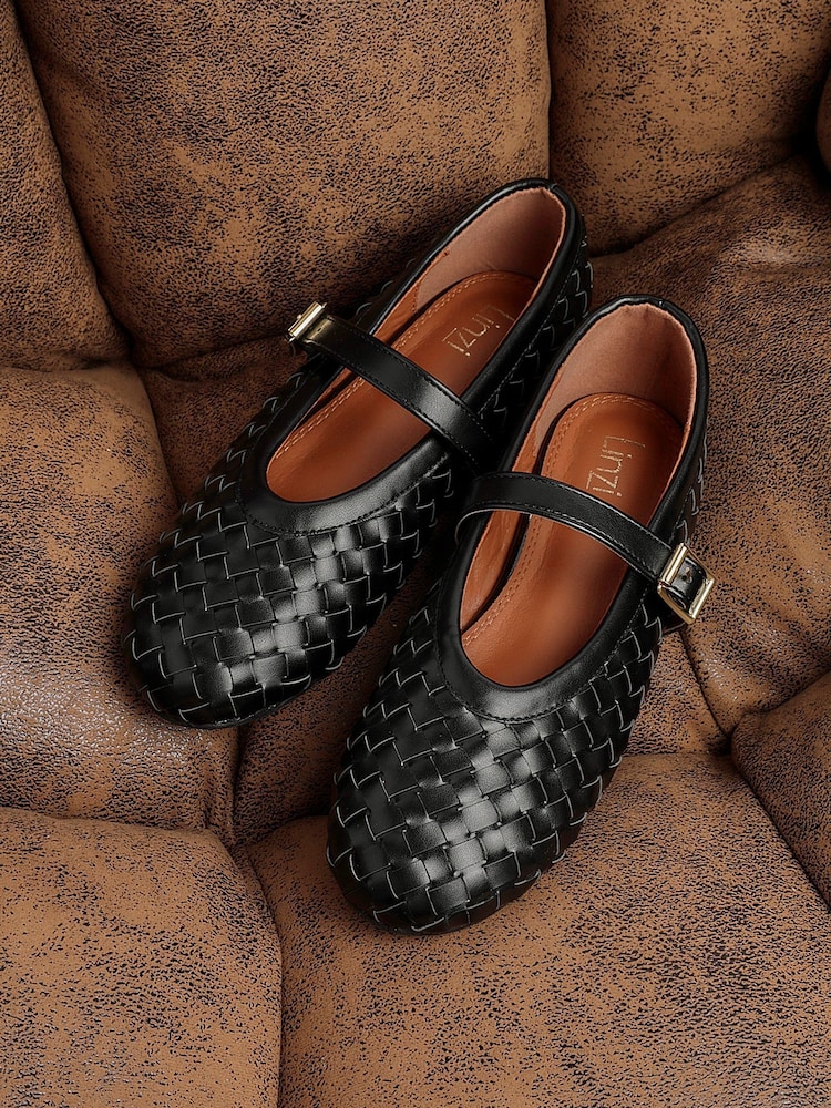 Linzi Black Daily Woven Ballet Flats With Buckle - Image 1 of 6