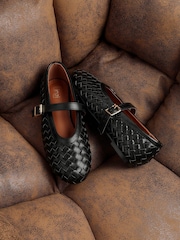 Linzi Black Daily Woven Ballet Flats With Buckle - Image 6 of 6