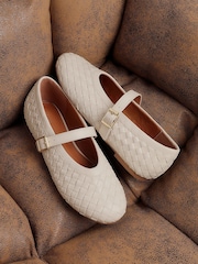 Linzi Nude Daily Woven Ballet Flats With Buckle - Image 1 of 6