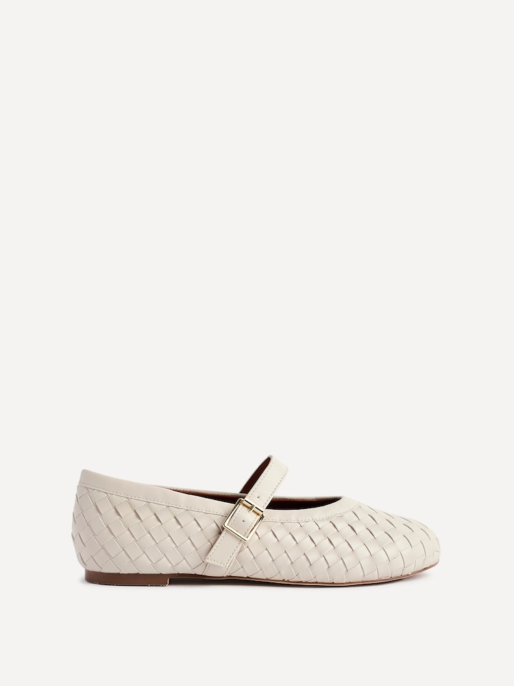 Linzi Nude Daily Woven Ballet Flats With Buckle - Image 2 of 6