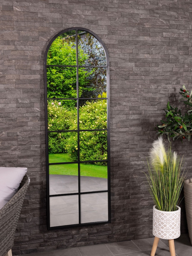 Charles Bentley Black Bern Arch Window Style Tall Mirror - Image 1 of 6 Charles Bentley Black Bern Arch Window Style Tall Mirror - Image 1 of 6