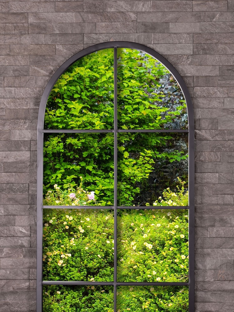 Charles Bentley Black Bern Arch Window Style Tall Mirror - Image 2 of 6 Charles Bentley Black Bern Arch Window Style Tall Mirror - Image 2 of 6