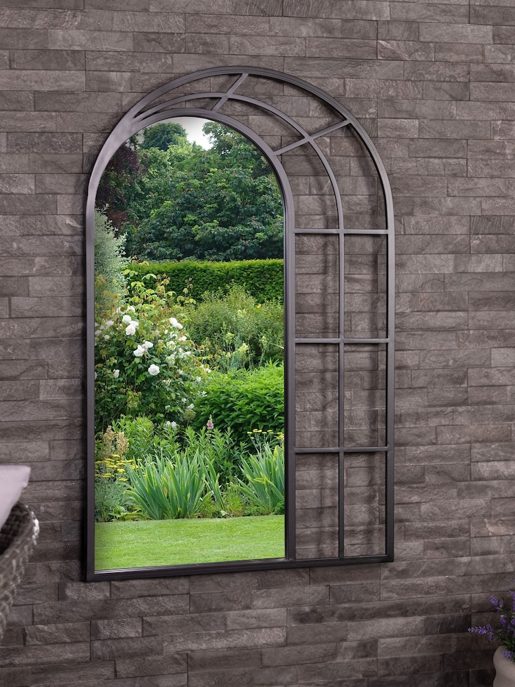 Charles Bentley Black Paris Lattice Design Illusion Arch Mirror - Image 1 of 6
