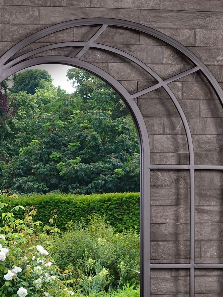 Charles Bentley Black Paris Lattice Design Illusion Arch Mirror - Image 2 of 6