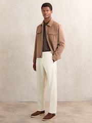 Reiss Ecru Hove Tapered Drawstring Tailored Trousers - Image 1 of 5