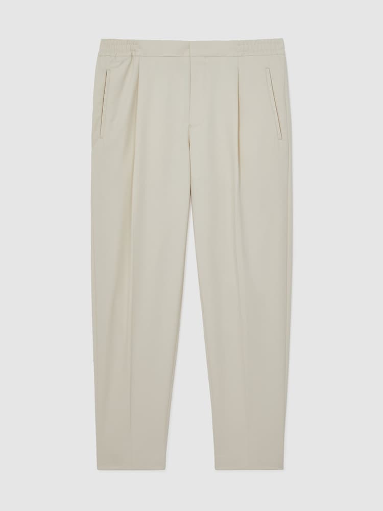 Reiss Ecru Hove Tapered Drawstring Tailored Trousers - Image 2 of 5