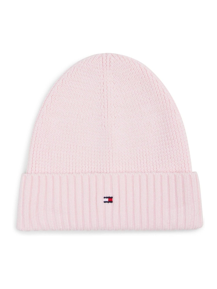 Tommy Hilfiger Pink Kids Essential Flag Embroidery Cotton Beanie - Image 1 of 4 Tommy Hilfiger Pink Kids Essential Flag Embroidery Cotton Beanie - Image 1 of 4