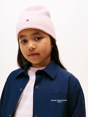 Tommy Hilfiger Pink Kids Essential Flag Embroidery 100% Organic Cotton Beanie - Image 4 of 4