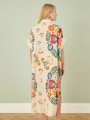 Yumi Cream Folk Print Relaxed 100% Cotton Tunic - Image 3 of 4