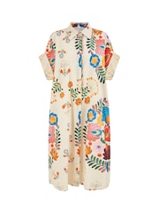 Yumi Cream Folk Print Relaxed 100% Cotton Tunic - Image 4 of 4