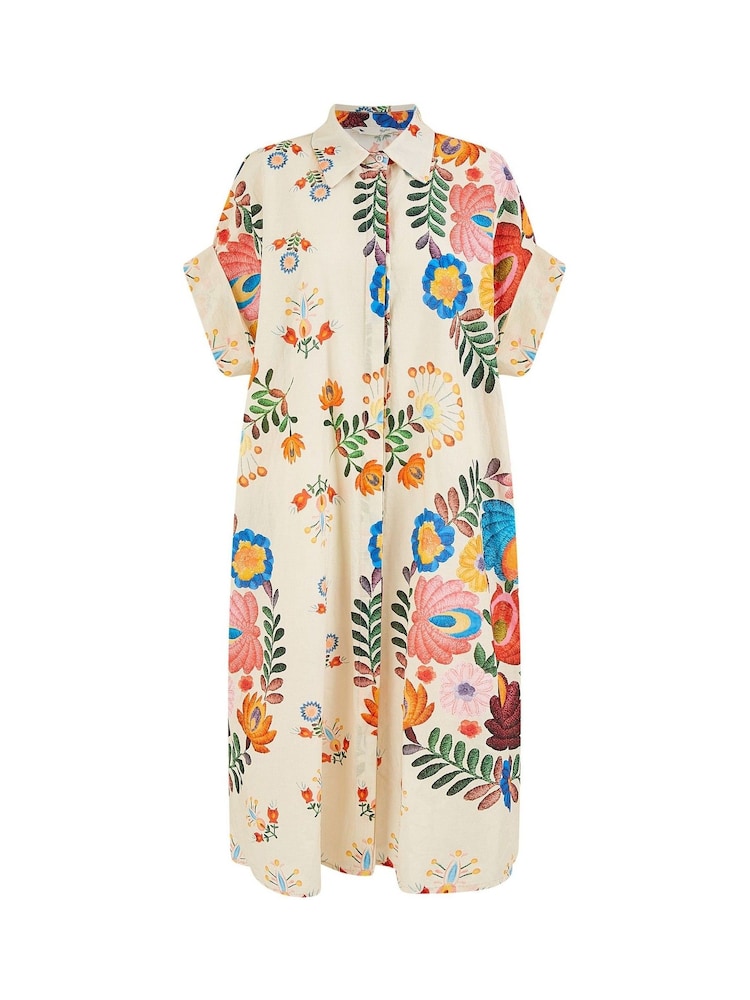 Yumi Cream Folk Print Relaxed 100% Cotton Tunic - Image 4 of 4