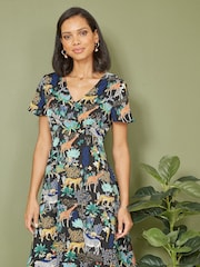 Yumi Black Jungle Print Skater Dress - Image 1 of 4
