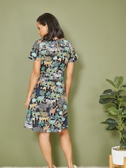 Yumi Black Jungle Print Skater Dress - Image 3 of 4