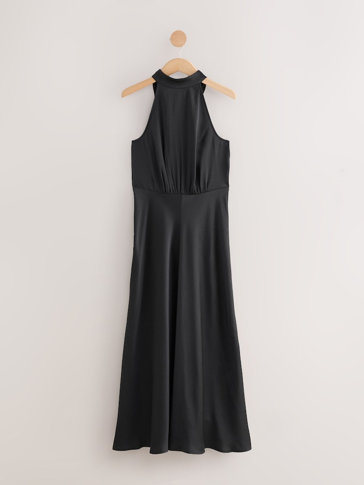 Buy Black Textured Satin Halter Sleeveless Midi Dress from Next China Buy Black Textured Satin Halter Sleeveless Midi Dress from Next China