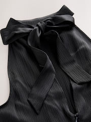 Black Textured Satin Halter Sleeveless Midi Dress - Image 8 of 8